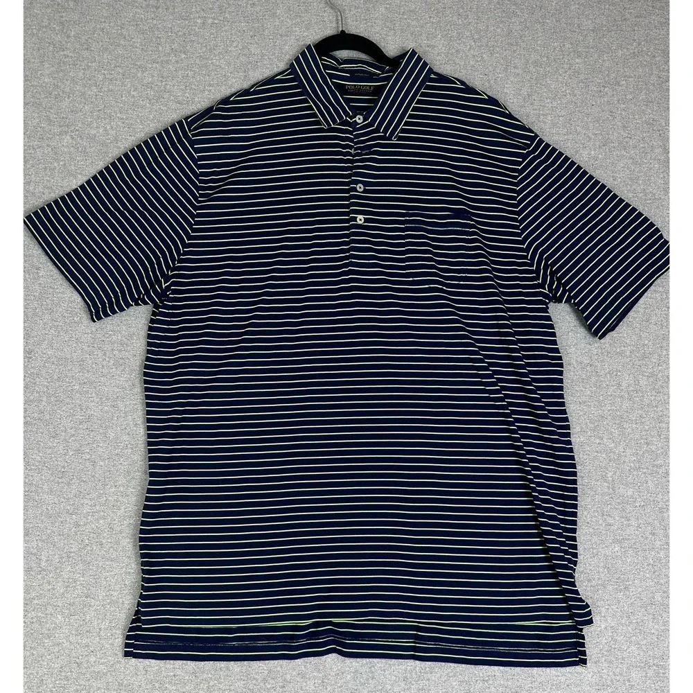 Polo Golf Ralph Lauren‎ Polo Shirt Mens 2XL Navy Green Striped Vintage Lisle
